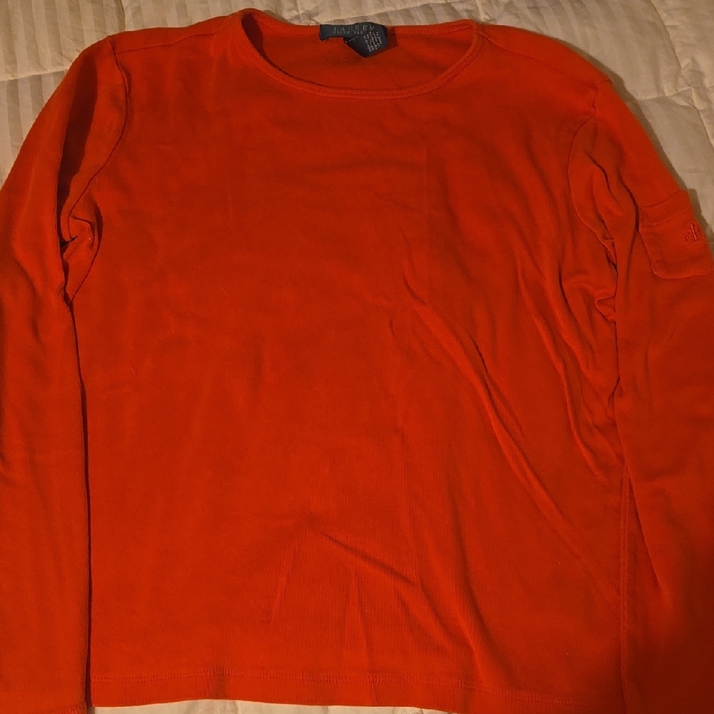 Orange Ralph Lauren Long Sleeve woMen's Shirt pocket sleeve vintage